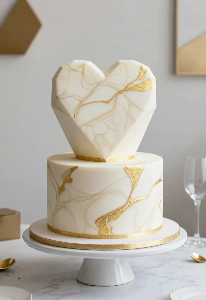 10 Heart Shaped Wedding Cake Ideas for Romantic Weddings 46 10 Heart Shaped Wedding Cake Ideas for Romantic Weddings 6. Geometric Heart Cake 0
