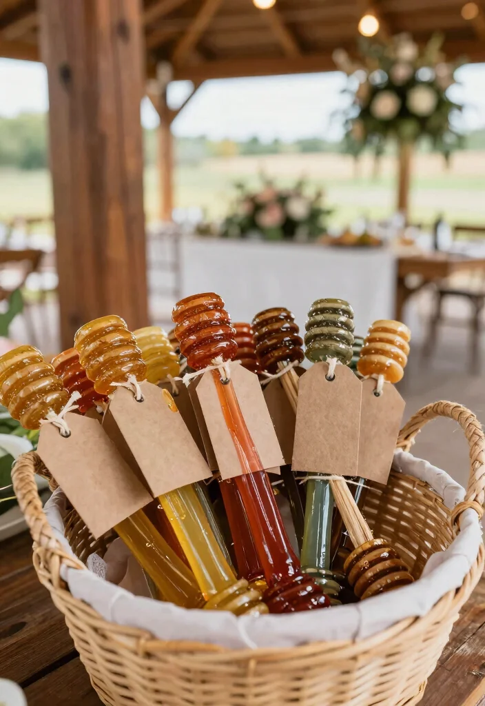 10 Honey Wedding Favor Ideas Perfect for Rustic Weddings 2. Honey Sticks with Custom Tags 0