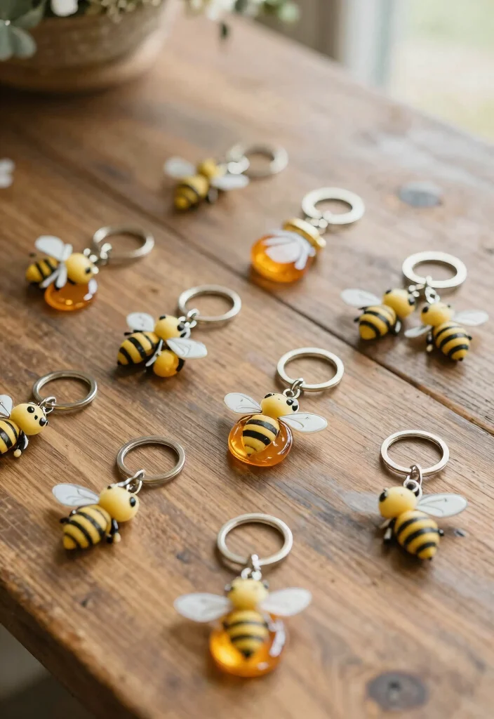 10 Honey Wedding Favor Ideas Perfect for Rustic Weddings 4. Honey Bee Keychains 0