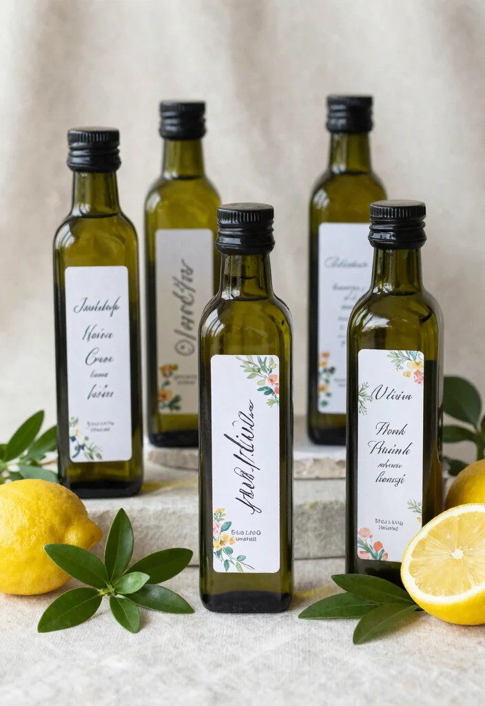 10 Olive Oil Wedding Favor Ideas for Elegant Mediterranean Themes 13 10 Olive Oil Wedding Favor Ideas for Elegant Mediterranean Themes 3. Personalized Olive Oil Labels 0