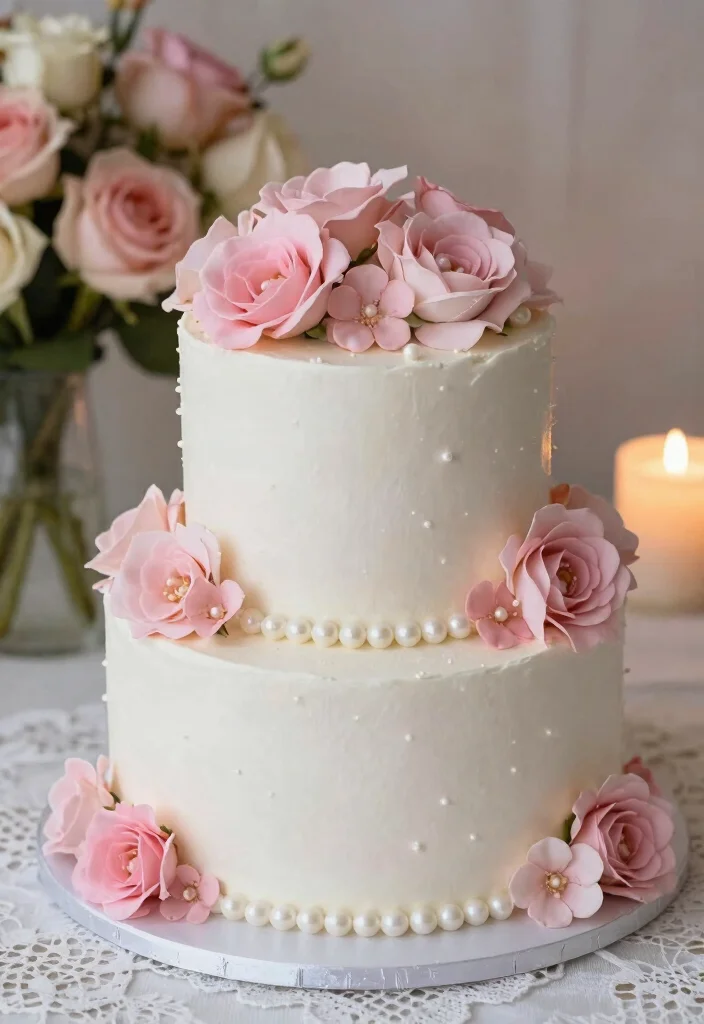 10 Pearl Wedding Cake Ideas That Feel Soft and Romantic 1 10 Pearl Wedding Cake Ideas That Feel Soft and Romantic 1. Simple Elegance with Edible Pearls 0