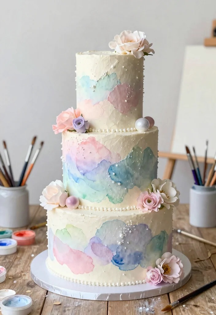 10 Pearl Wedding Cake Ideas That Feel Soft and Romantic 3 10 Pearl Wedding Cake Ideas That Feel Soft and Romantic 3. Whimsical Watercolor and Pearls 0