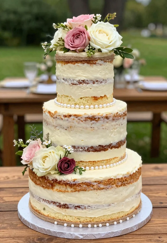 10 Pearl Wedding Cake Ideas That Feel Soft and Romantic 25 10 Pearl Wedding Cake Ideas That Feel Soft and Romantic 5. Rustic Charm with Pearls and Twine 0