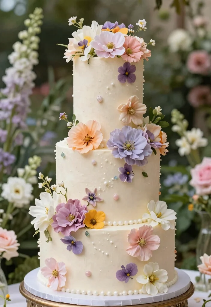 10 Pearl Wedding Cake Ideas That Feel Soft and Romantic 38 10 Pearl Wedding Cake Ideas That Feel Soft and Romantic 8. Floral Fantasy with Pearls 0