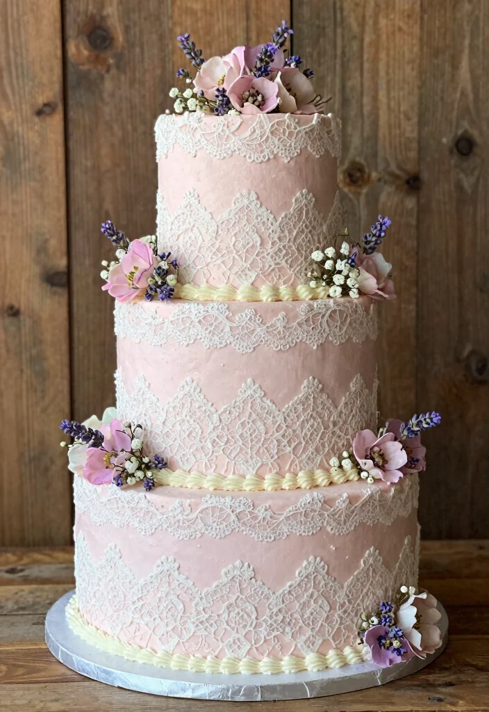 10 Pink Wedding Cake Ideas with Soft Romantic Details 12 10 Pink Wedding Cake Ideas with Soft Romantic Details 2. Vintage Lace Inspiration 0