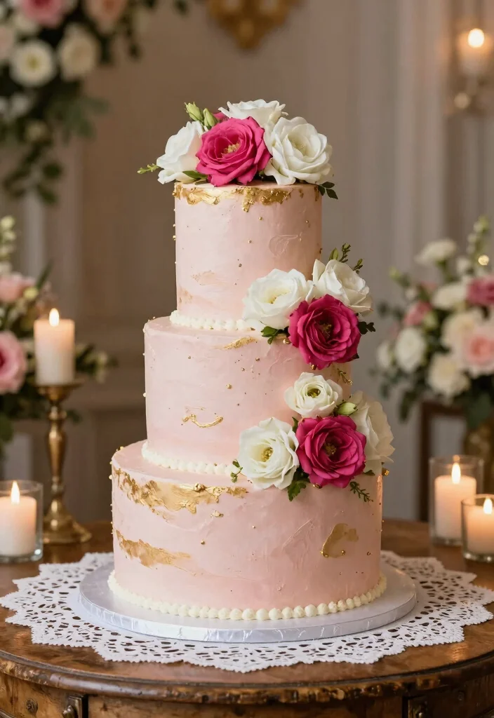 10 Pink Wedding Cake Ideas with Soft Romantic Details 36 10 Pink Wedding Cake Ideas with Soft Romantic Details 6. Glamorous Blush and Gold 0