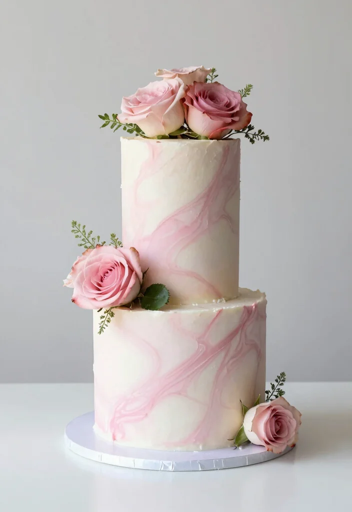 10 Pink Wedding Cake Ideas with Soft Romantic Details 59 10 Pink Wedding Cake Ideas with Soft Romantic Details 9. Elegant Marble Effect 0