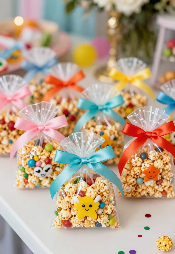 10 Popcorn Wedding Favor Ideas for Fun Casual Weddings 5. Mini Bags of Colorful Candy Popcorn Mix 0