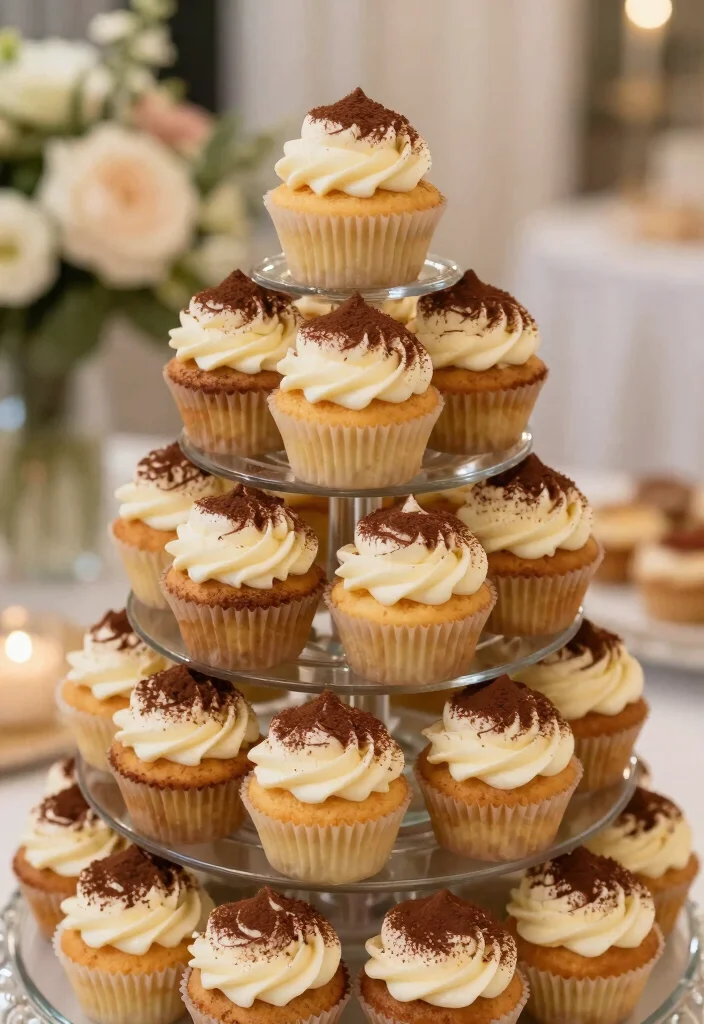 10 Tiramisu Wedding Cake Ideas for Italian Dessert Lovers 2. Tiramisu Cupcake Tower 0