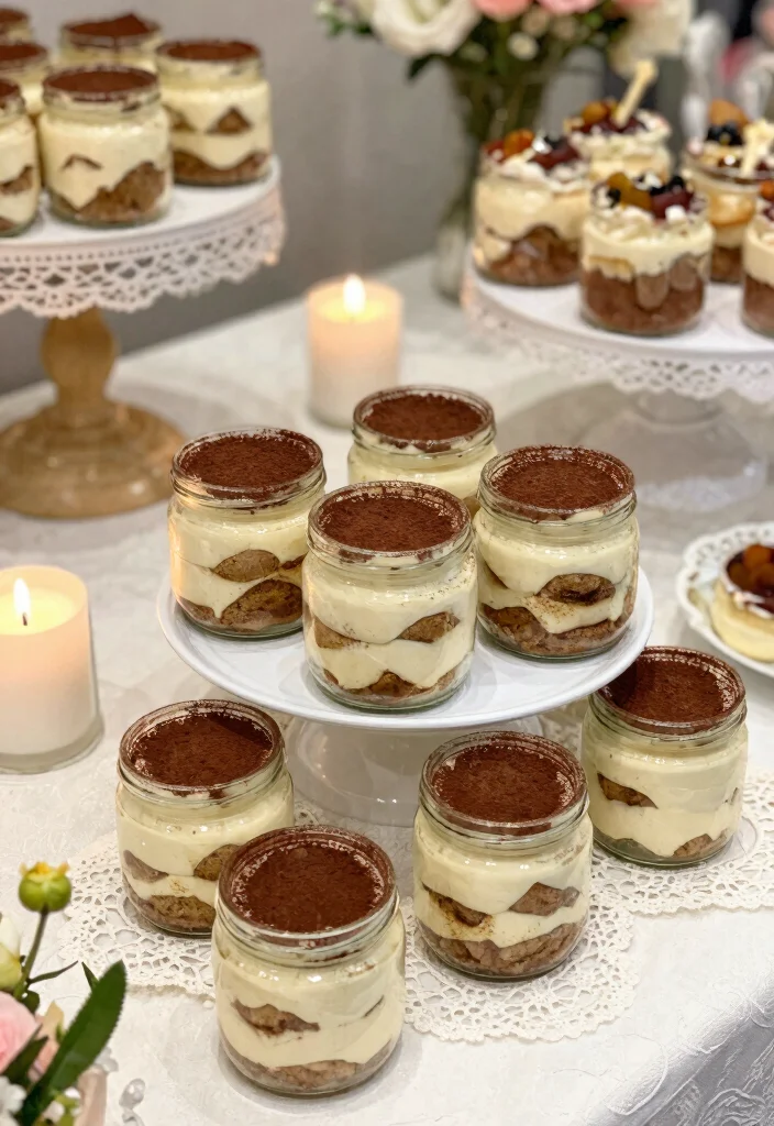 10 Tiramisu Wedding Cake Ideas for Italian Dessert Lovers 3. Mini Tiramisu Jars 0
