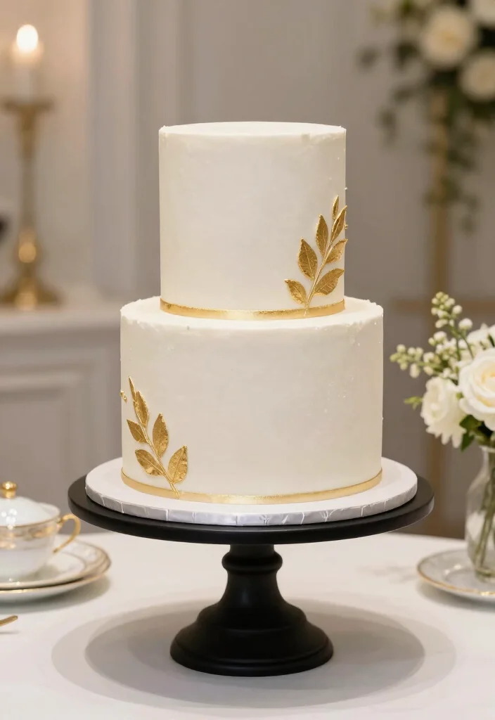 10 Two Tier Wedding Cake Ideas That Look Balanced and Elegant 47 10 Two Tier Wedding Cake Ideas That Look Balanced and Elegant 7. Minimalist Gold Accents 0