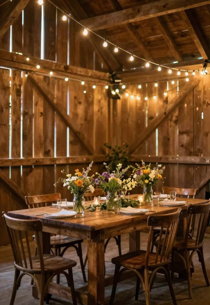 12 Barn Wedding Decoration Ideas for Rustic and Cozy Celebrations 1. Whimsical String Lights 0
