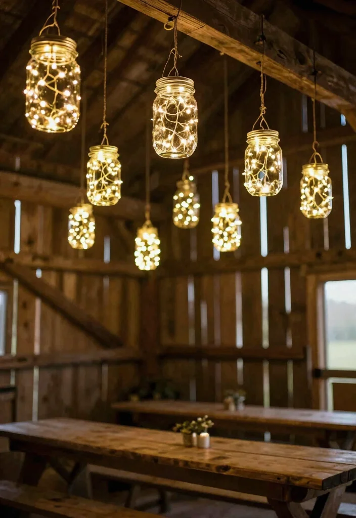 12 Barn Wedding Decoration Ideas for Rustic and Cozy Celebrations 4. Mason Jar Lights 0