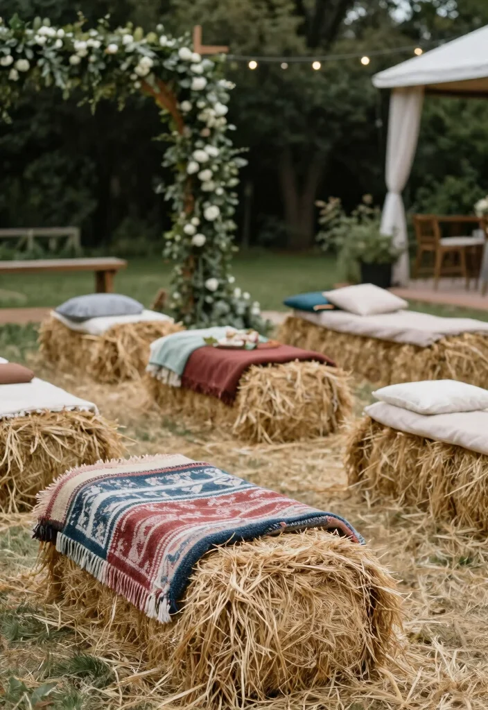 12 Barn Wedding Decoration Ideas for Rustic and Cozy Celebrations 7. Hay Bale Seating 0