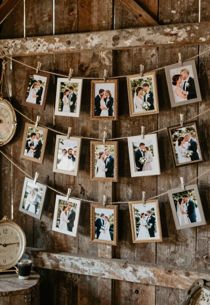 12 Barn Wedding Decoration Ideas for Rustic and Cozy Celebrations 8. Personalized Photo Displays 0