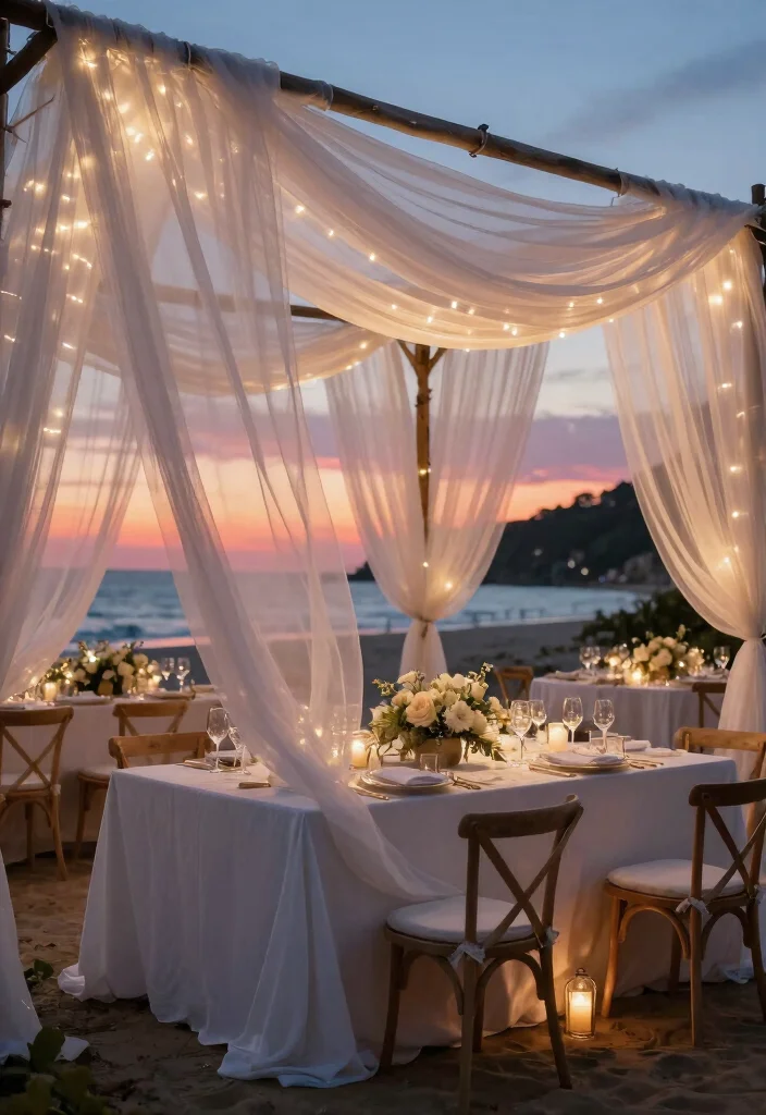 12 Beach Wedding Decoration Ideas for a Coastal Wedding Style 9. Net Draping 0
