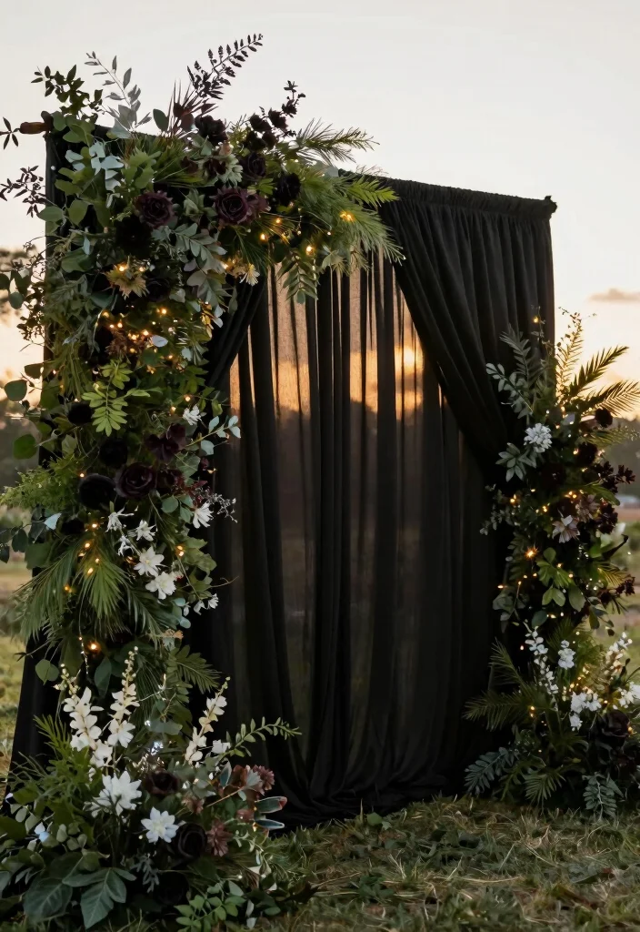 12 Black Wedding Decoration Ideas for Modern and Dramatic Styles 3. Dramatic Backdrops 0