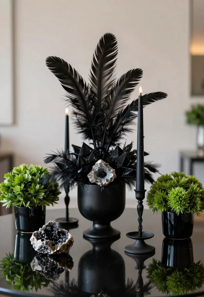 12 Black Wedding Decoration Ideas for Modern and Dramatic Styles 6. Unique Centerpieces 0