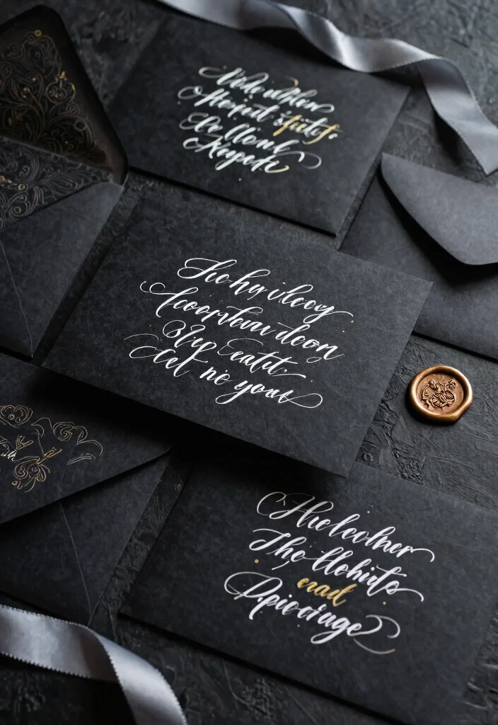 12 Black Wedding Decoration Ideas for Modern and Dramatic Styles 8. Elegant Black Invitations 0