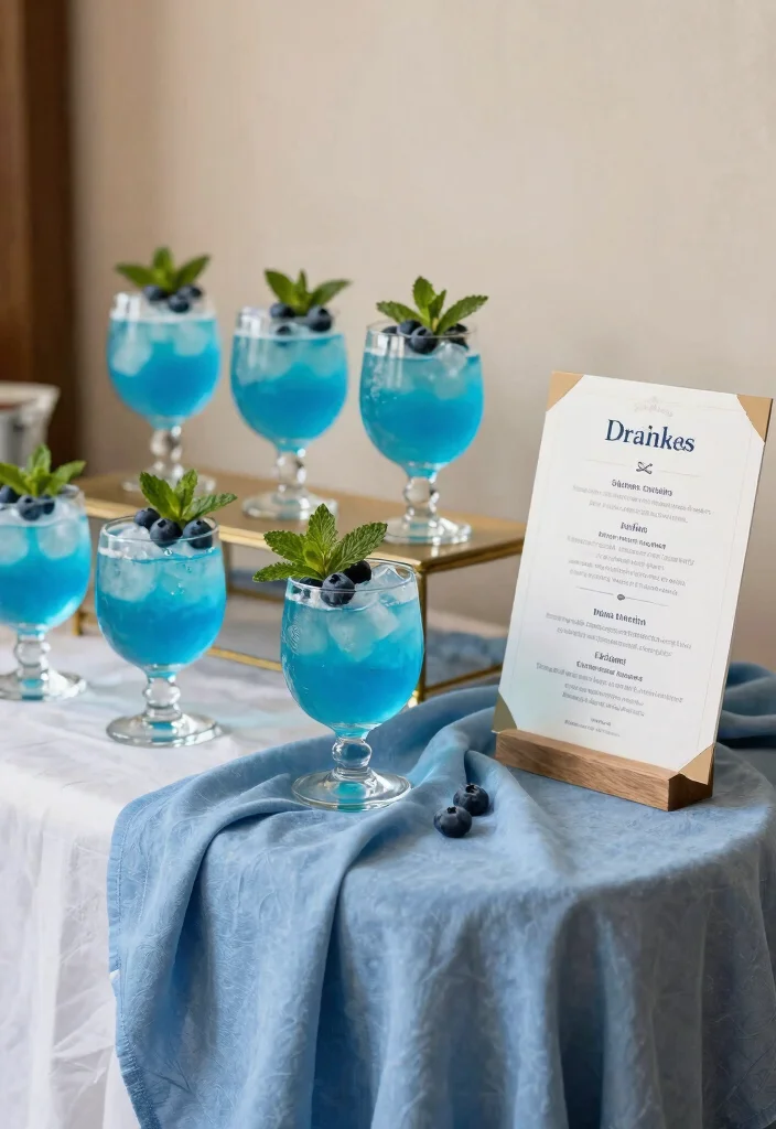 12 Blue Wedding Decoration Ideas for Soft and Elegant Themes 10. Elegant Blue Cocktail Station 0