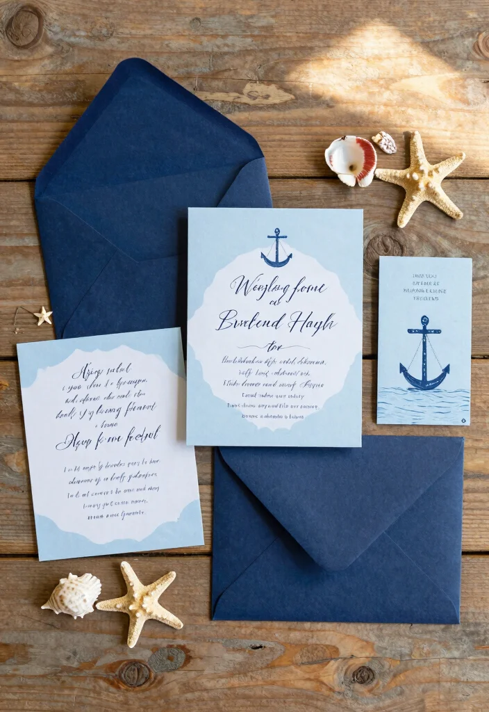 12 Blue Wedding Decoration Ideas for Soft and Elegant Themes 2. Nautical Inspired Invitations 0