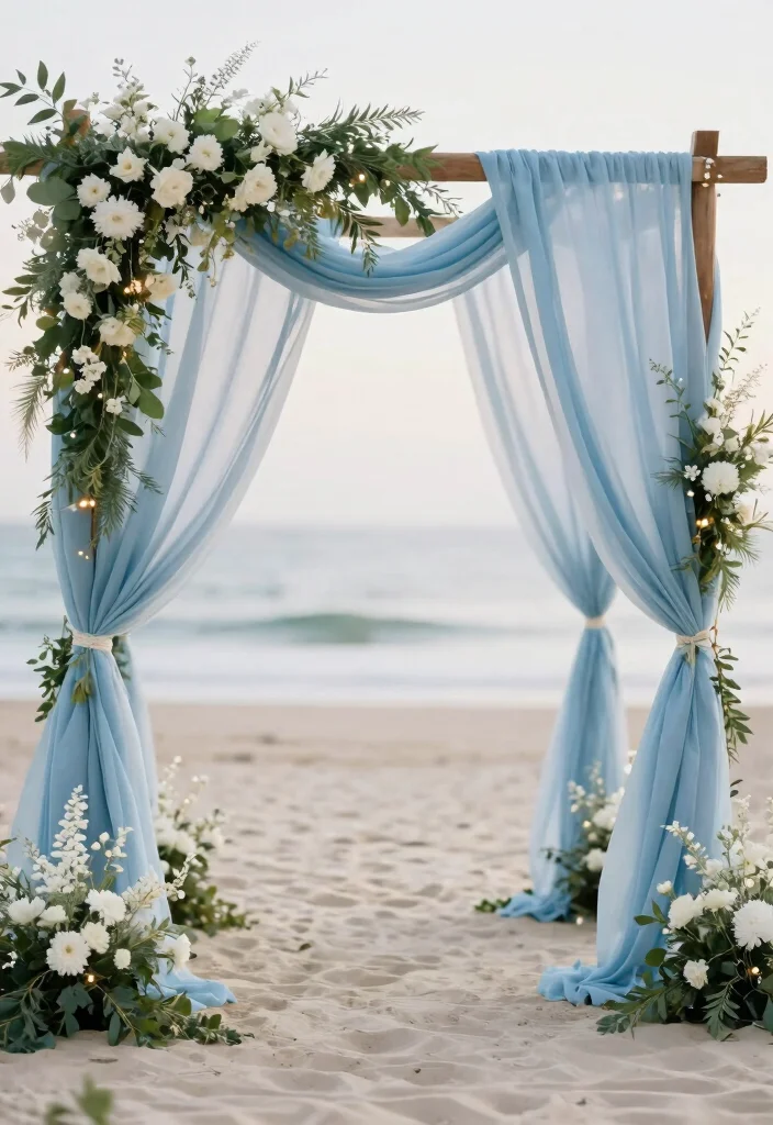 12 Blue Wedding Decoration Ideas for Soft and Elegant Themes 4. Soft Blue Draping for Ceremonies 0