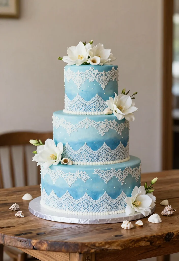 12 Blue Wedding Decoration Ideas for Soft and Elegant Themes 5. Blue and White Cake Designs 0