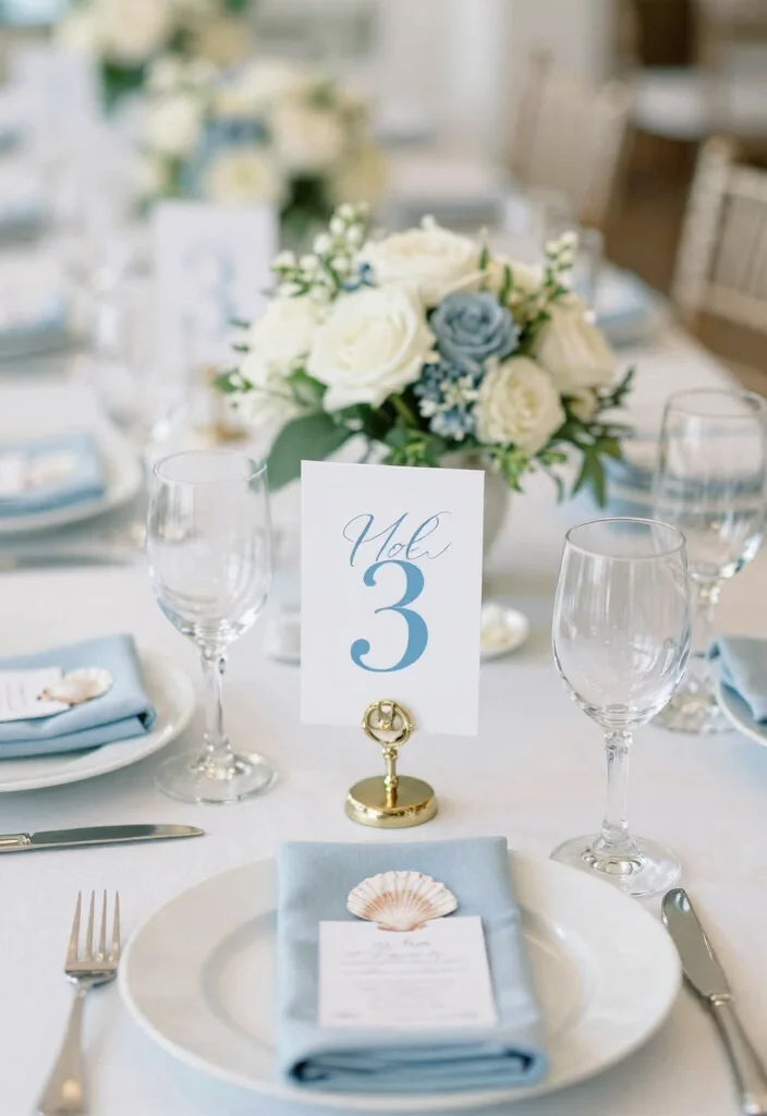 12 Blue Wedding Decoration Ideas for Soft and Elegant Themes 8. Personalized Blue Table Numbers 0