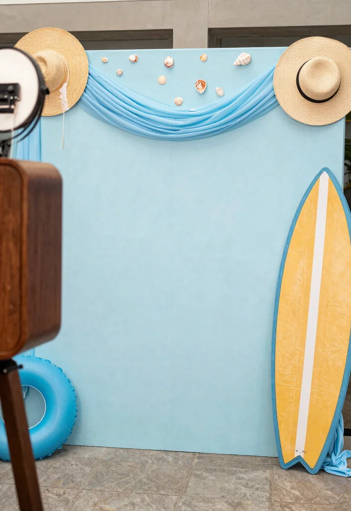 12 Blue Wedding Decoration Ideas for Soft and Elegant Themes 9. Coastal Photo Booth Backdrop 0