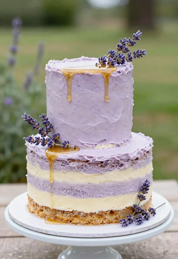 12 Boho Wedding Cake Ideas with Natural and Soft Details 52 12 Boho Wedding Cake Ideas with Natural and Soft Details 12. Lavender Honey Cake 0