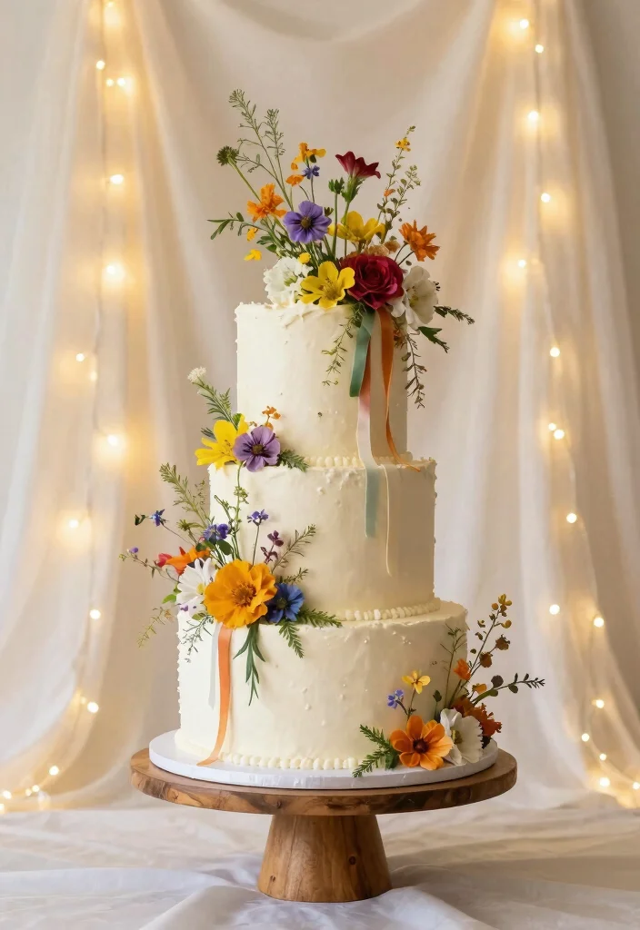 12 Boho Wedding Cake Ideas with Natural and Soft Details 4 12 Boho Wedding Cake Ideas with Natural and Soft Details 4. Whimsical Floral Tiered Cake 0