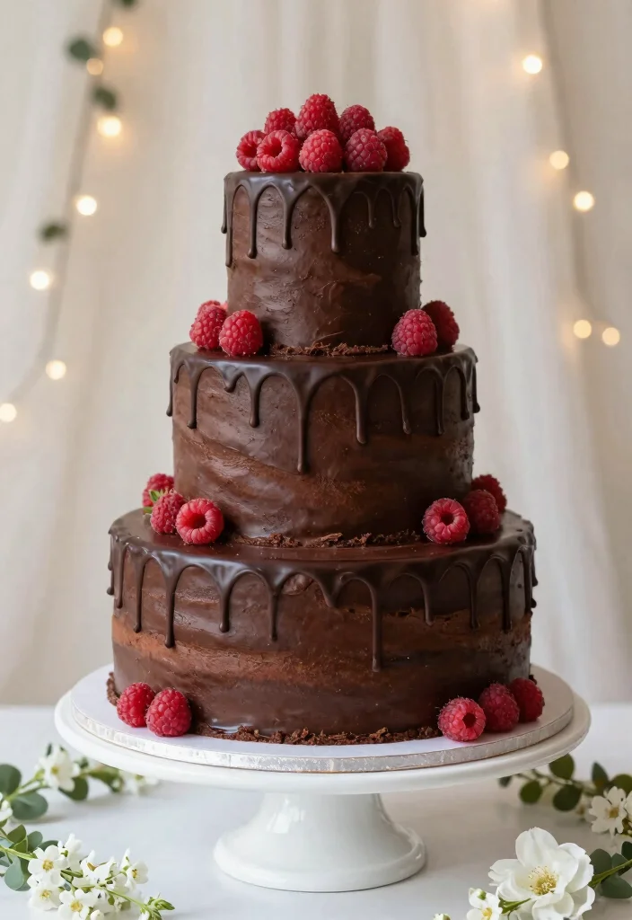 12 Chocolate Wedding Cake Ideas Guests Will Love 1 12 Chocolate Wedding Cake Ideas Guests Will Love 1. Dark Chocolate and Raspberry Delight 0