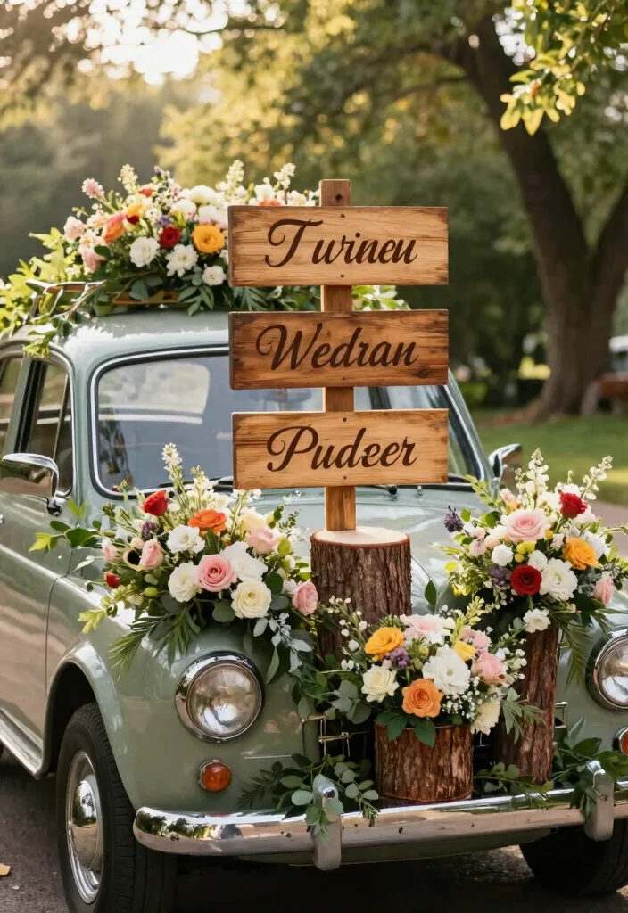 12 Creative Car Decoration Ideas for Weddings That Look Elegant 58 12 Creative Car Decoration Ideas for Weddings That Look Elegant 8. Natural Wood Details 0