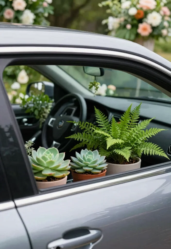 12 Creative Car Decoration Ideas for Weddings That Look Elegant 59 12 Creative Car Decoration Ideas for Weddings That Look Elegant 9. Plant Arrangements 0