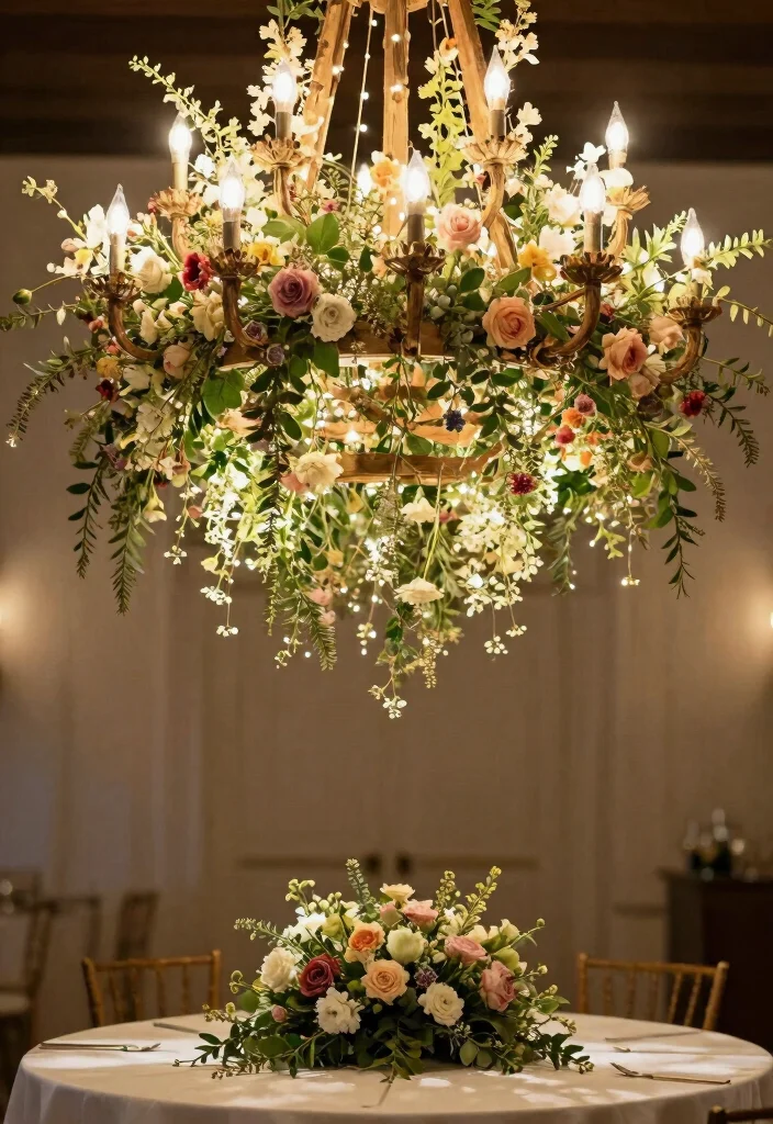 12 Eco Friendly Wedding Table Decoration Ideas for Round Tables 7. Floral Chandeliers 0