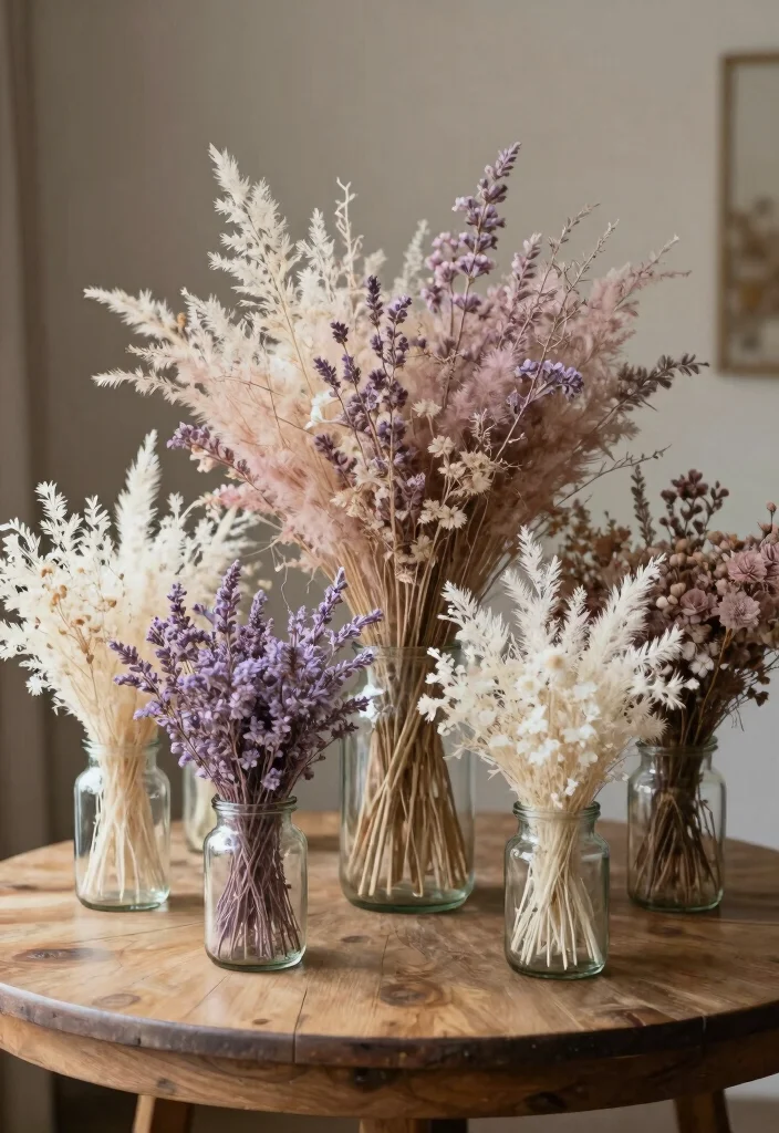 12 Eco Friendly Wedding Table Decoration Ideas for Round Tables 8. Dried Floral Arrangements 0