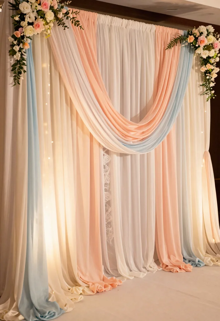 12 Engagement Party Backdrop Ideas for Picture Perfect Moments 11. Unique Fabric Draping 0