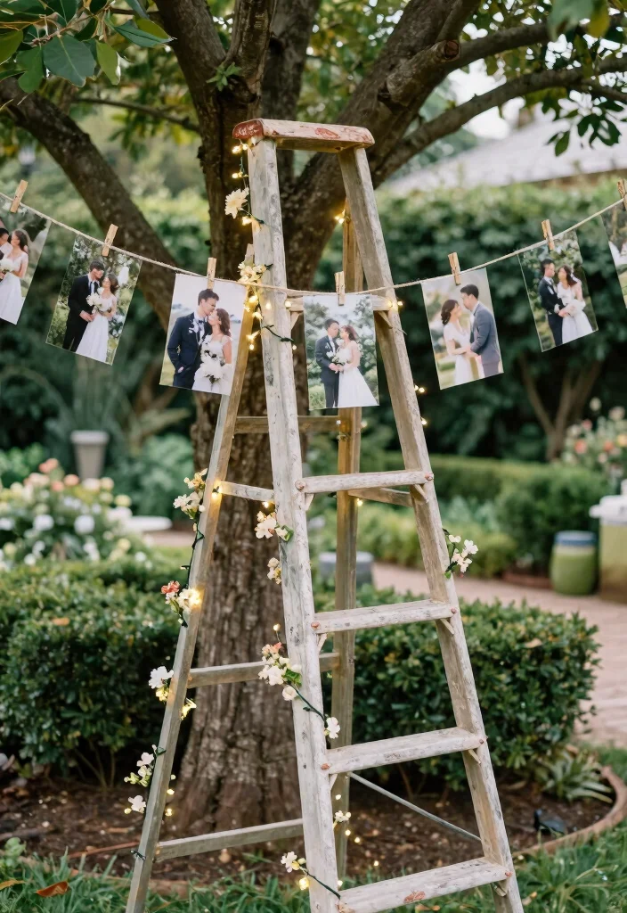 12 Engagement Party Backdrop Ideas for Picture Perfect Moments 3. Vintage Ladder Decor 0