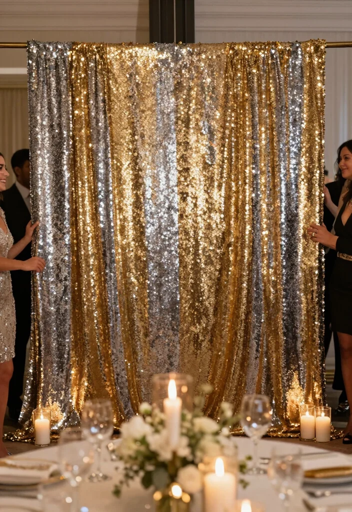 12 Engagement Party Backdrop Ideas for Picture Perfect Moments 5. Shimmering Sequin Backdrop 0