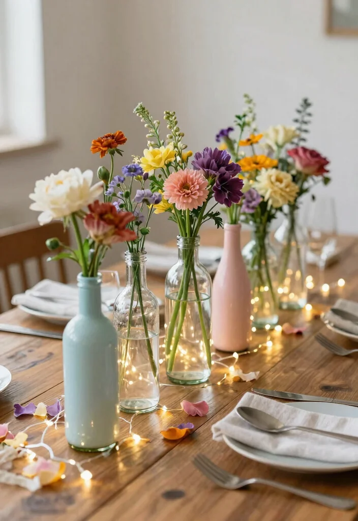 12 Engagement Party Centerpiece Ideas for Stylish Tables 12 12 Engagement Party Centerpiece Ideas for Stylish Tables 2. Recycled Glass Vases 0