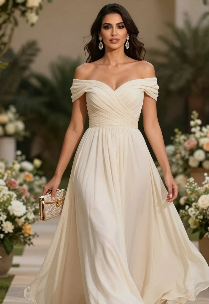 12 Engagement Party Dress Ideas That Feel Elegant and Comfortable 29 12 Engagement Party Dress Ideas That Feel Elegant and Comfortable 9. Elegant Off the Shoulder Dress 0