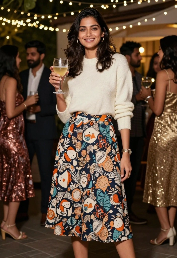 12 Engagement Party Guest Outfit Ideas That Feel Polished and Easy 3 12 Engagement Party Guest Outfit Ideas That Feel Polished and Easy 3. Chic Midi Skirt and Sweater Combo 0