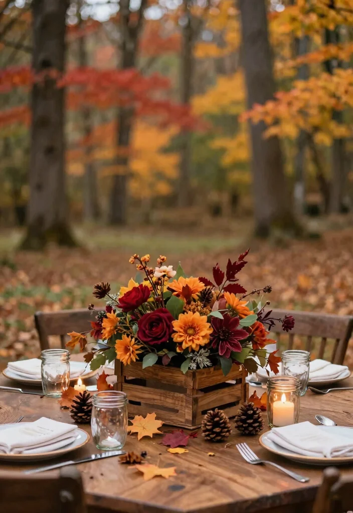 12 Fall Wedding Decoration Ideas Perfect for Autumn Ceremonies 1. Rustic Centerpieces with Seasonal Blooms 0