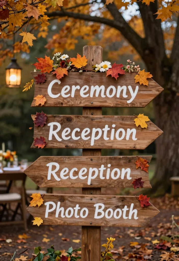 12 Fall Wedding Decoration Ideas Perfect for Autumn Ceremonies 3. Charming Signage with Natural Elements 0