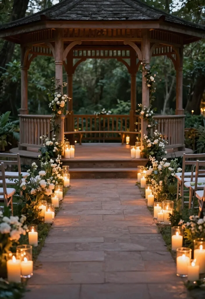 12 Gazebo Wedding Decoration Ideas for Outdoor Garden Weddings 10. Candlelit Pathway 0