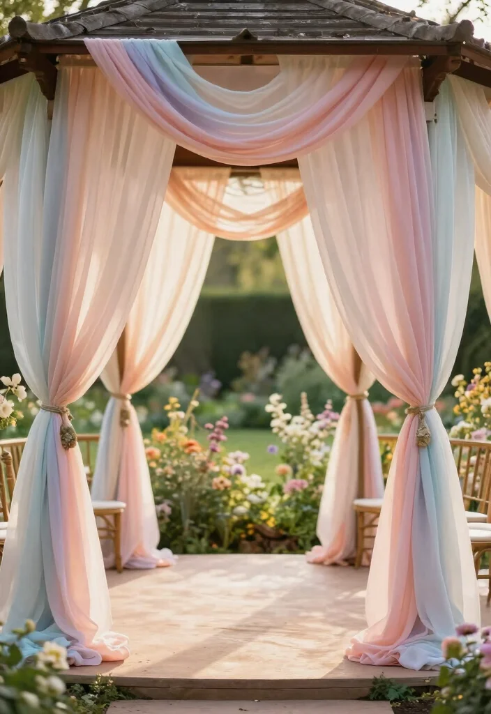 12 Gazebo Wedding Decoration Ideas for Outdoor Garden Weddings 3. Elegant Draping 0
