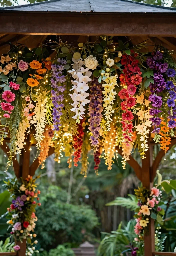 12 Gazebo Wedding Decoration Ideas for Outdoor Garden Weddings 7. Hanging Flower Bouquets 0