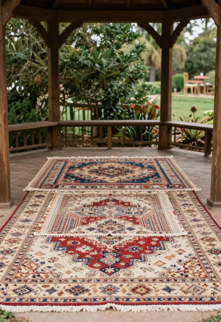 12 Gazebo Wedding Decoration Ideas for Outdoor Garden Weddings 8. Rustic Rug Layering 0