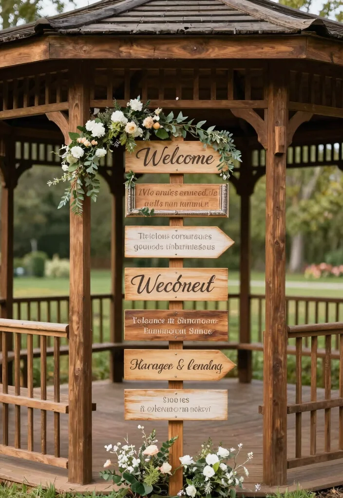 12 Gazebo Wedding Decoration Ideas for Outdoor Garden Weddings 9. Personalized Signage 0