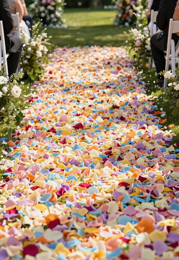 12 Outdoor Wedding Aisle Decoration Ideas for Nature Inspired Weddings 4. Flower Petal Pathways 0